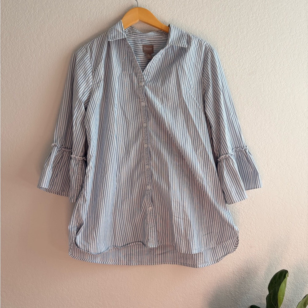 Chico's Light Blue and White Striped Shirt
